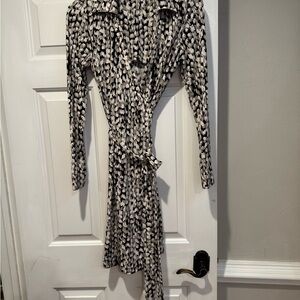 Calvin Klein Black and White and tan Wrap Dress with Dolman Sleeves